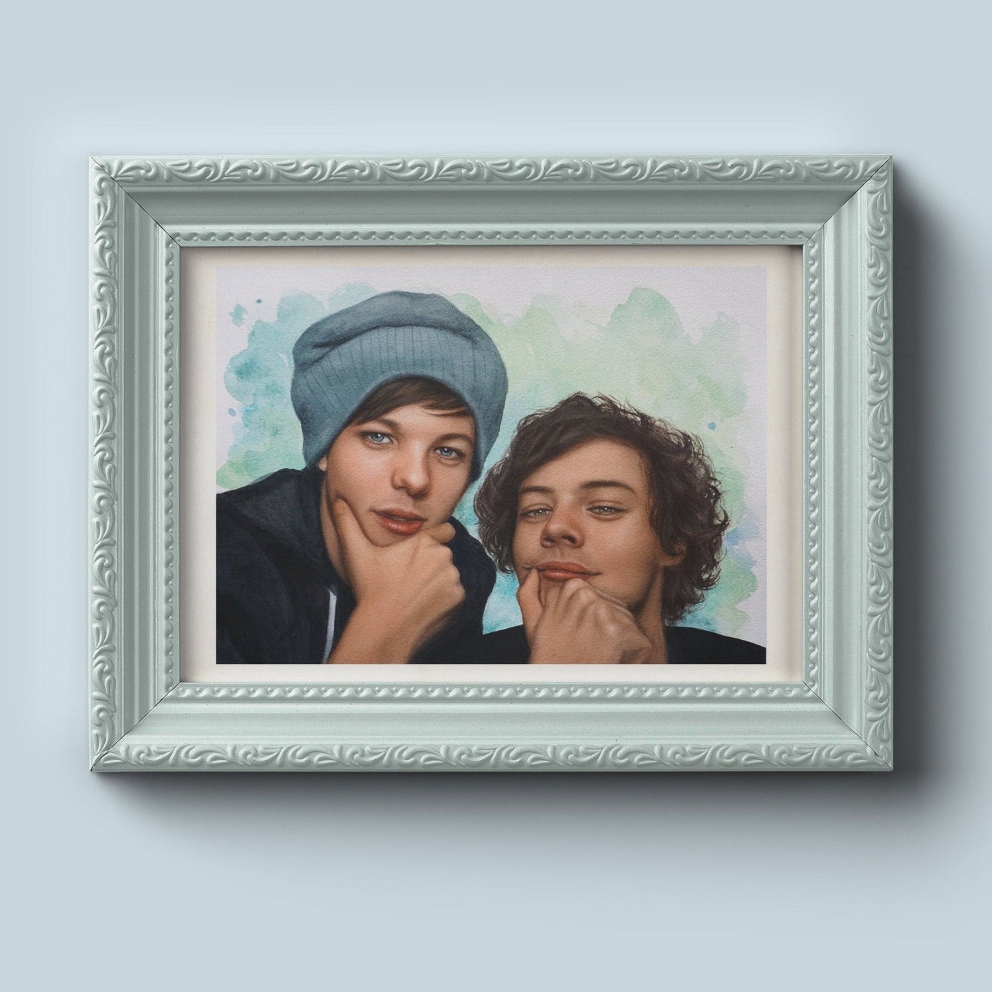 Larry watercolor - Blue and green original illustration