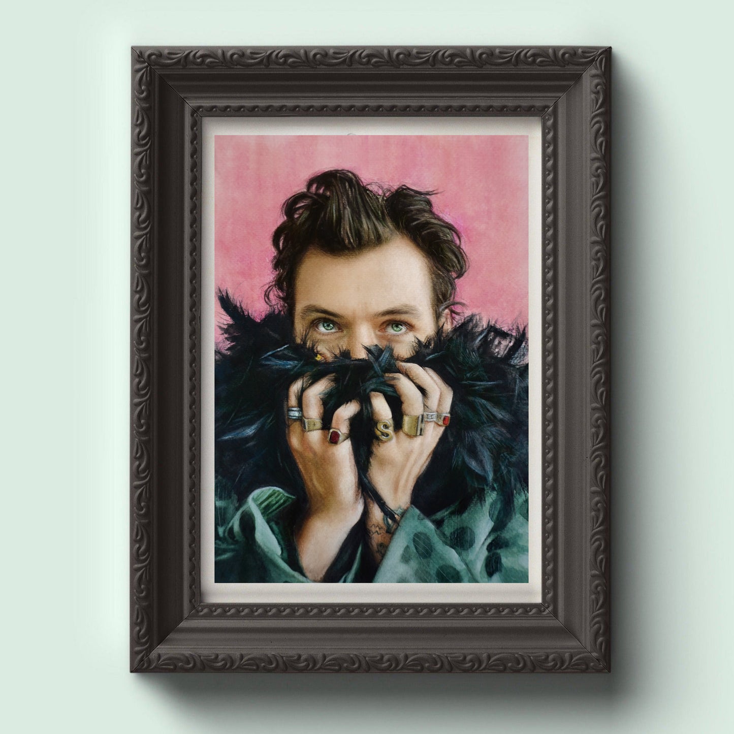 "Black boa" Harry Styles Watercolor painting