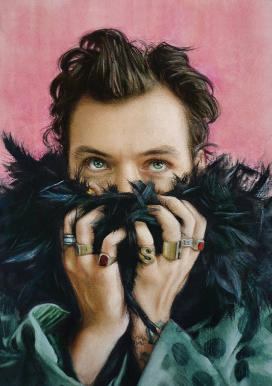 "Black boa" Harry Styles Watercolor painting