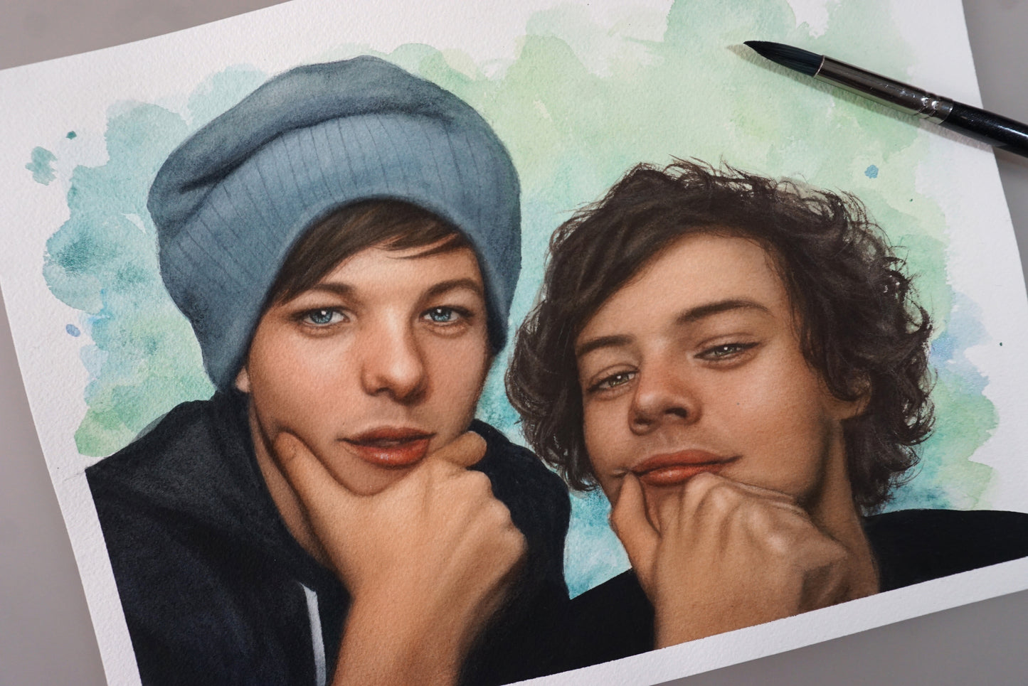 Larry watercolor - Blue and green original illustration