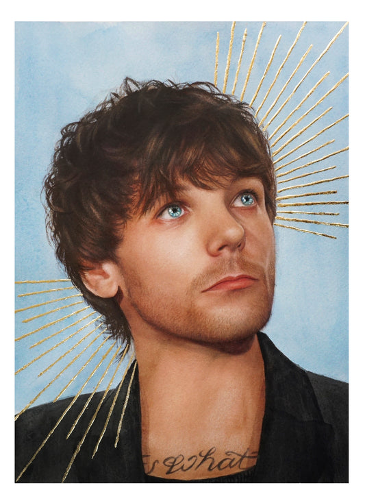 Louis Tomlinson Watercolor Print - Handmade Gold Accents